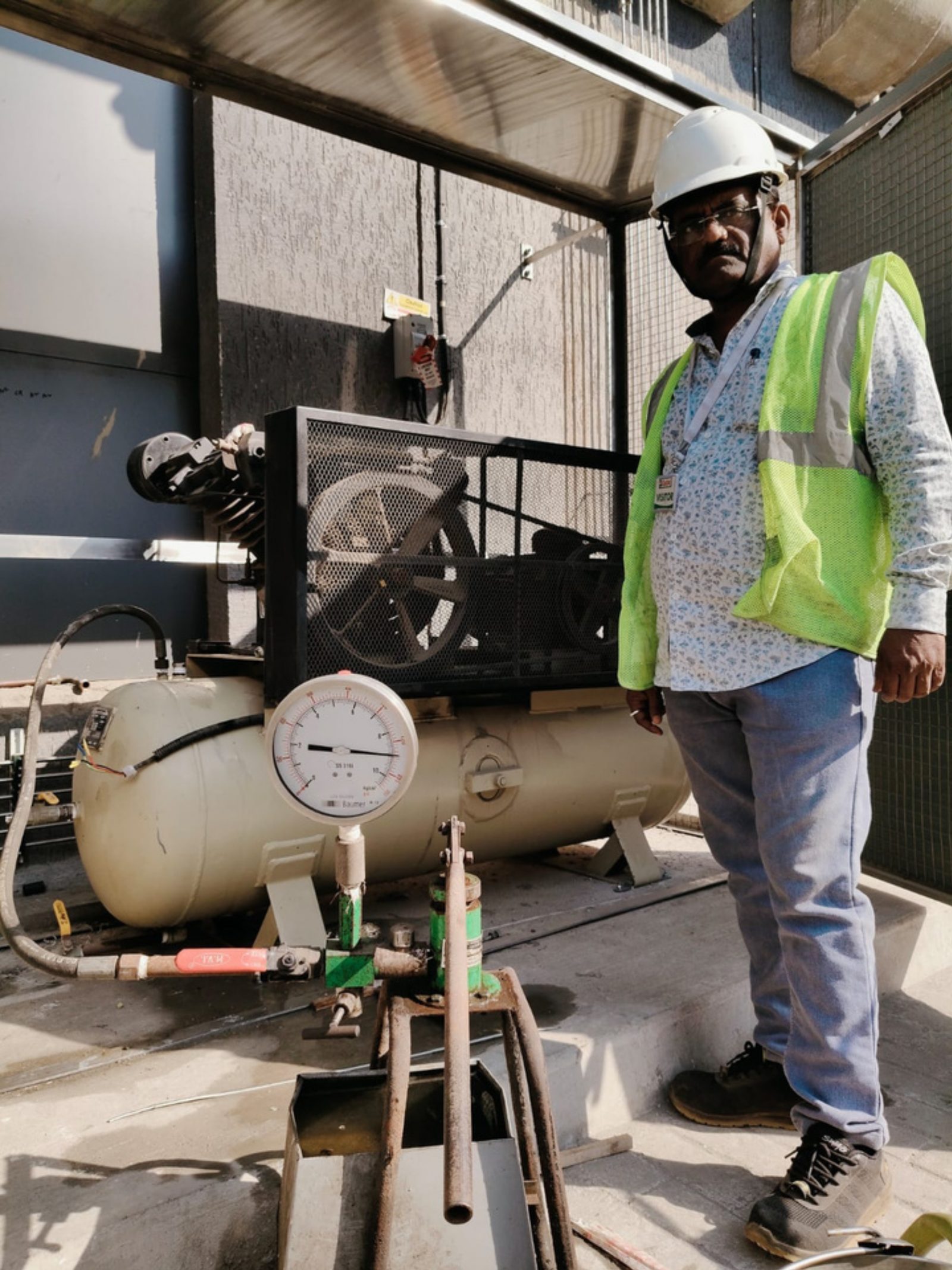 S Group engineer testing a pressure vessel on site